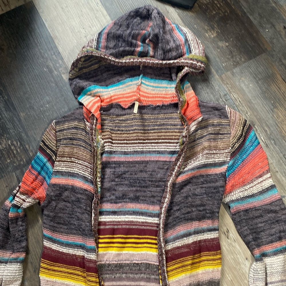 Vintage Free People Long hooded multi coloured cardigan